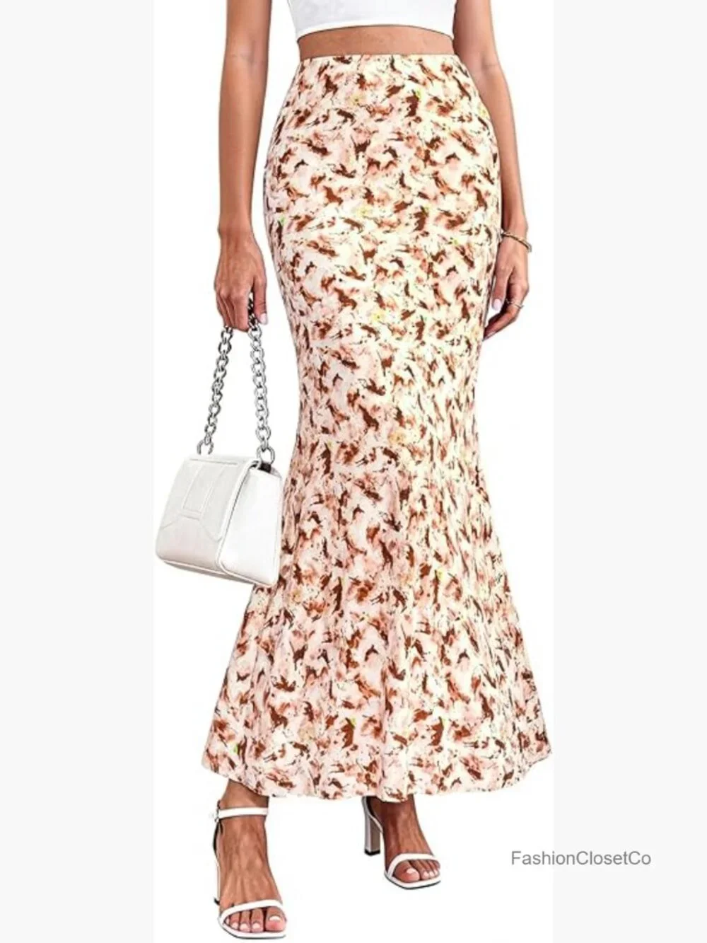 Women's Maxi Skirt High Waisted Mermaid Ruffle Flowy Office Work Long Slip Skirt - Picture 1 of 7